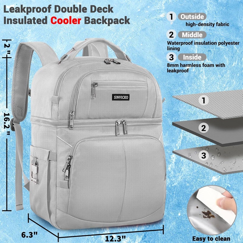 SINVICKO Insulated Cooler Backpack,Double Deck Leakproof Cooler Bag,Insulated Backpack Cooler Lunch Backpack for Men Women - Image 4